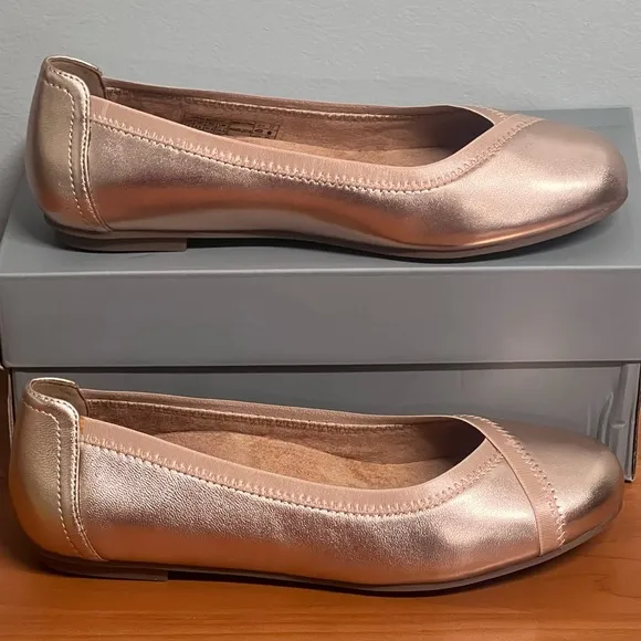 Women's Vionic Spark Caroll Metallic Rose Gold Leather Ballet Flats Size 6.5 NIB
