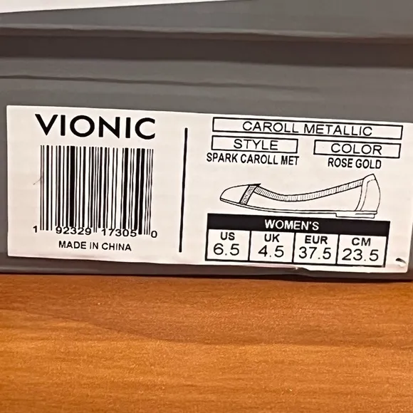Women's Vionic Spark Caroll Metallic Rose Gold Leather Ballet Flats Size 6.5 NIB