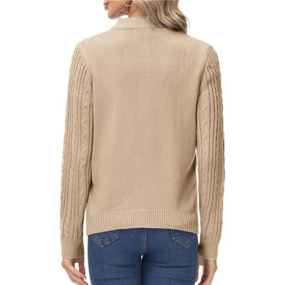 Women's Zip Up Cable Knit Sweater Beige
