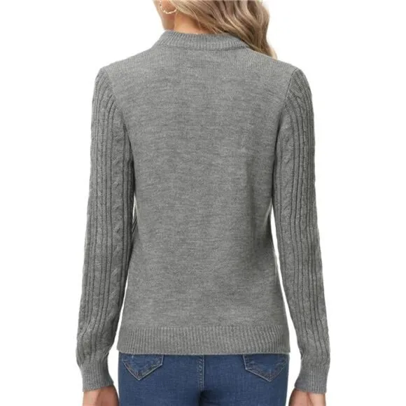Women's Zip Up Cable Knit Sweater Grey