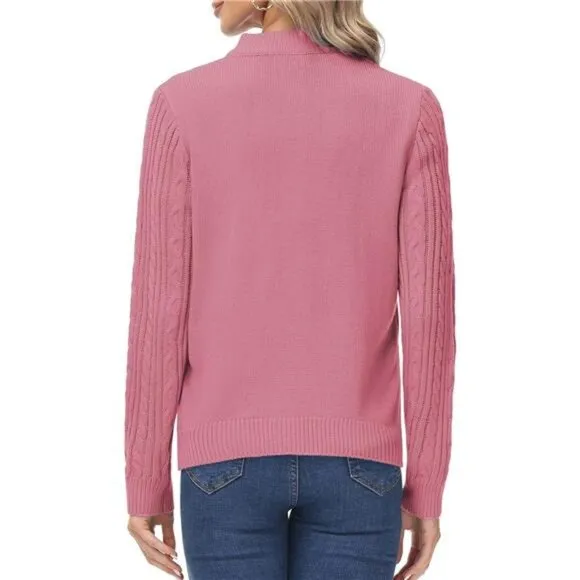 Women's Zip Up Cable Knit Sweater Pink