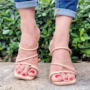 Women's Nude Square Toe Ring Sandals