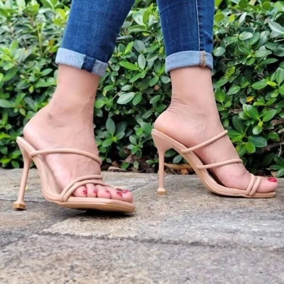 Women's Nude Square Toe Ring Sandals