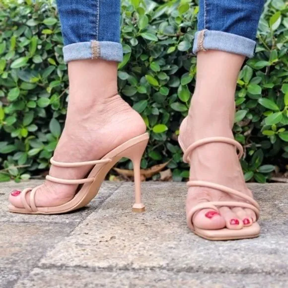 Women's Nude Square Toe Ring Sandals