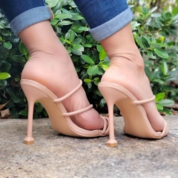 Women's Nude Square Toe Ring Sandals