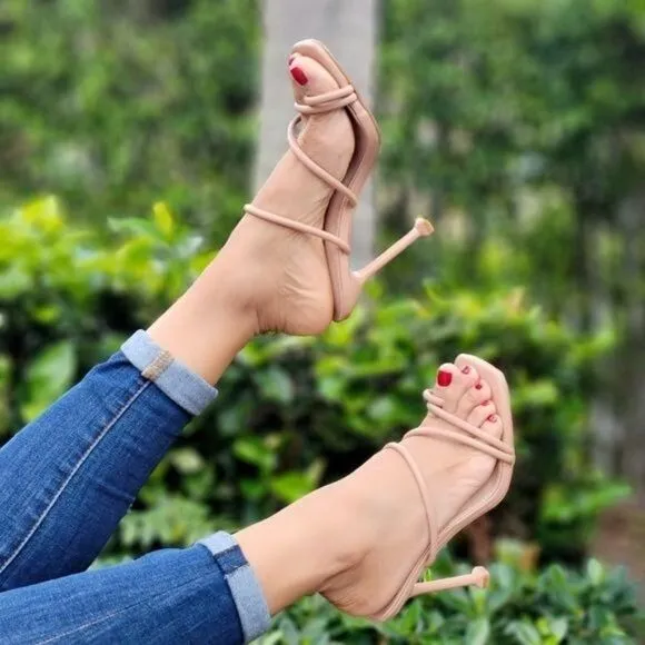 Women's Nude Square Toe Ring Sandals