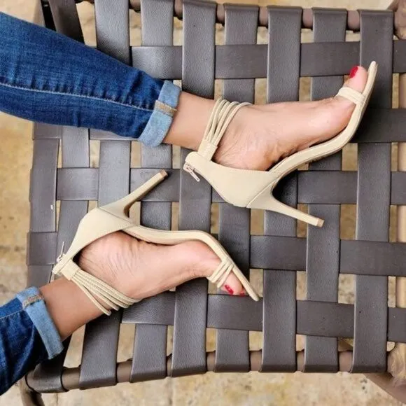 Women's Open Toe Strappy High Heels Sandals Natural Color