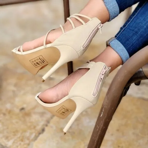 Women's Open Toe Strappy High Heels Sandals Natural Color