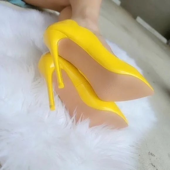 Womens Pointed Toe Stiletto High Heels Pumps Yellow Color