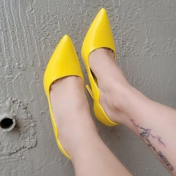 Womens Pointed Toe Stiletto High Heels Pumps Yellow Color