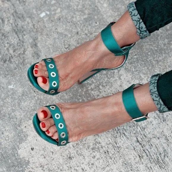 Women's Strappy Ankle High Heel Sandals Teal Color