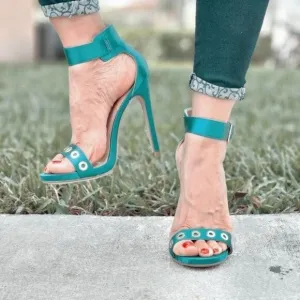 Women's Strappy Ankle High Heel Sandals Teal Color