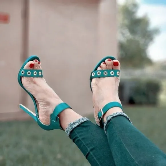 Women's Strappy Ankle High Heel Sandals Teal Color