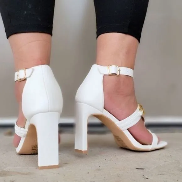 Women's White Gold Chain Chunky Heels