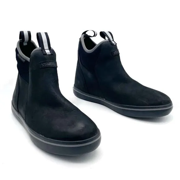XTRATUF 6” Ankle Deck Boot in Black Waterproof Leather Work Boots Womens Size 10