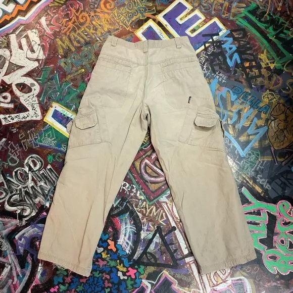 Y2K Joe Boxer Khaki Cargo Pants - Baggy Grunge Style with Zip Hems, Size 34x30
