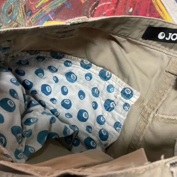 Y2K Joe Boxer Khaki Cargo Pants - Baggy Grunge Style with Zip Hems, Size 34x30