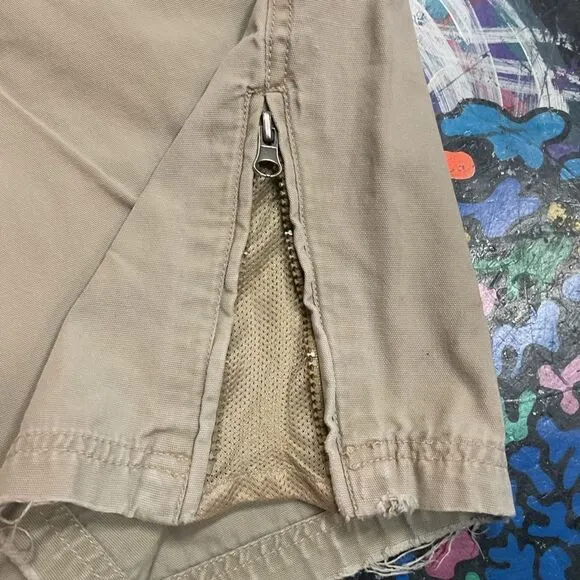Y2K Joe Boxer Khaki Cargo Pants - Baggy Grunge Style with Zip Hems, Size 34x30