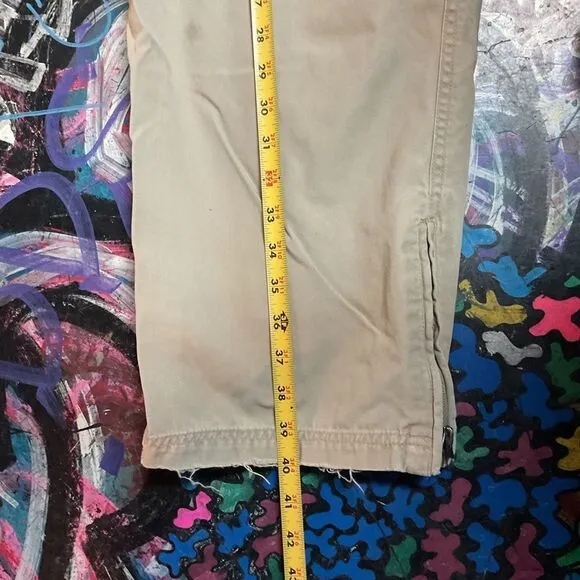 Y2K Joe Boxer Khaki Cargo Pants - Baggy Grunge Style with Zip Hems, Size 34x30