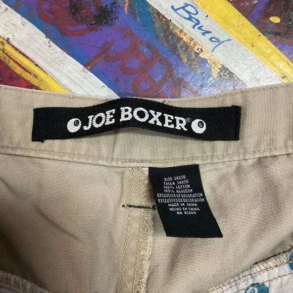 Y2K Joe Boxer Khaki Cargo Pants - Baggy Grunge Style with Zip Hems, Size 34x30