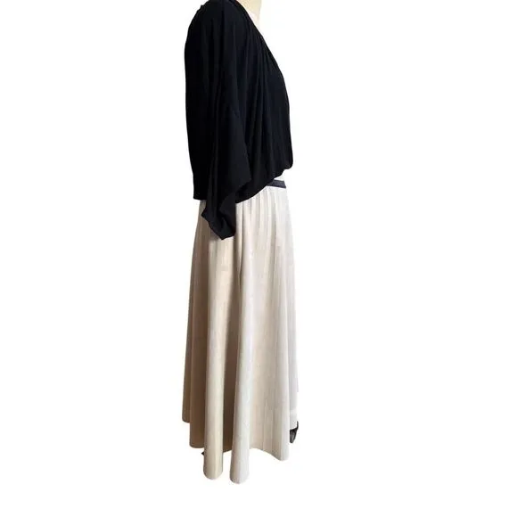 Yal New York Creme Faux Suede Pleated Midi Skirt sz Large EUC