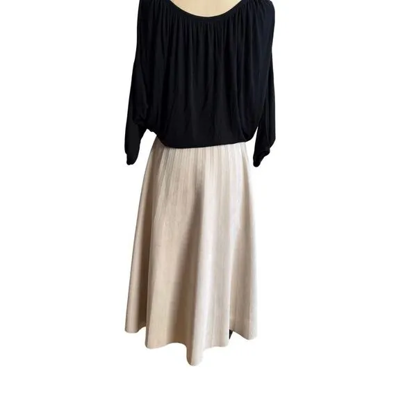 Yal New York Creme Faux Suede Pleated Midi Skirt sz Large EUC