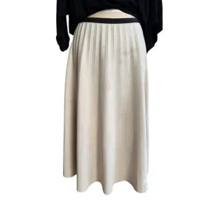 Yal New York Creme Faux Suede Pleated Midi Skirt sz Large EUC