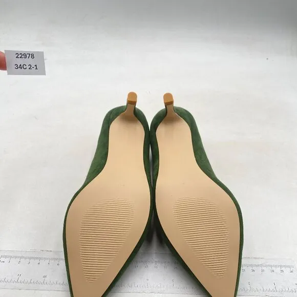 YDN Women Formal Closed Pointed Toe Pumps Low Kitten Heel,Green Loafers Shoes