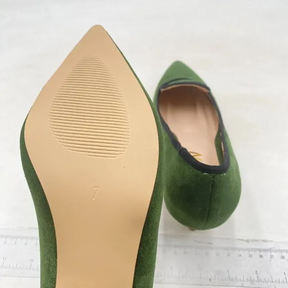 YDN Women Formal Closed Pointed Toe Pumps Low Kitten Heel,Green Loafers Shoes