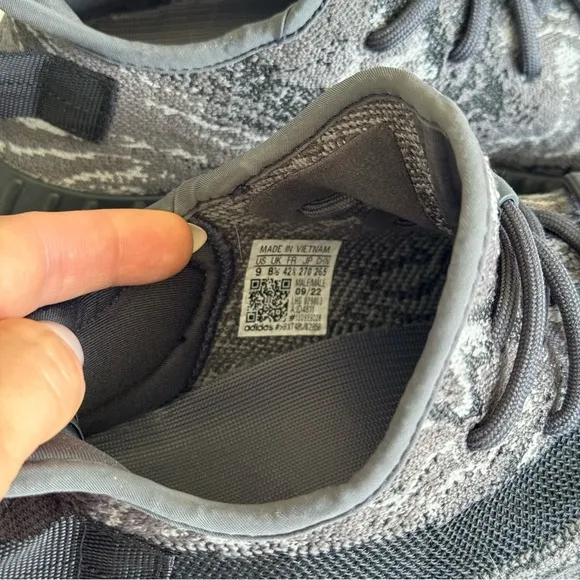 Yeezy Gray and Black Knit Sneakers, Size 9 Men
