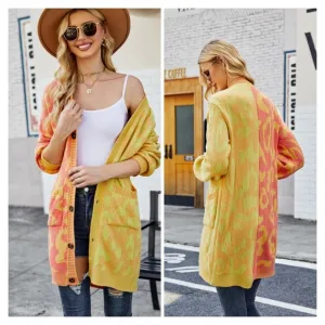 Yellow Leopard Button Down Cardigan