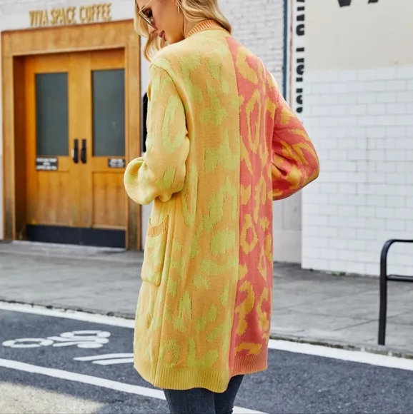 Yellow Leopard Button Down Cardigan