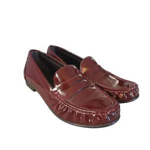 Zara Burgundy Patent Leather Loafers Women's Red Slip On Flats Size 6