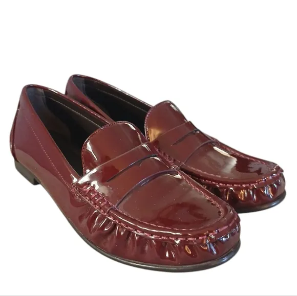 Zara Burgundy Patent Leather Loafers Women's Red Slip On Flats Size 6
