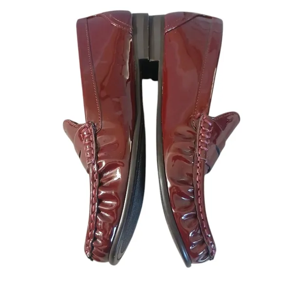 Zara Burgundy Patent Leather Loafers Women's Red Slip On Flats Size 6