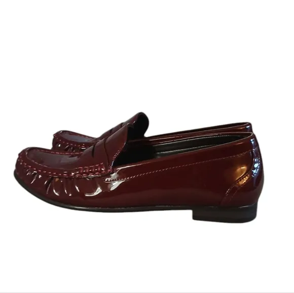 Zara Burgundy Patent Leather Loafers Women's Red Slip On Flats Size 6