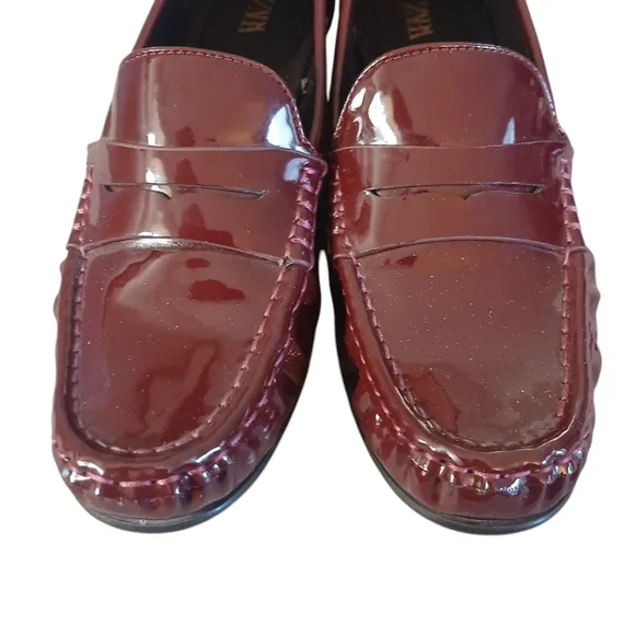 Zara Burgundy Patent Leather Loafers Women's Red Slip On Flats Size 6