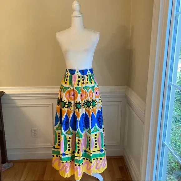 ZARA Colorful Cotton Abstract Batik African Print Pleated Maxi Skirt