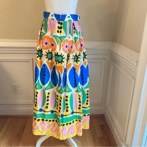 ZARA Colorful Cotton Abstract Batik African Print Pleated Maxi Skirt