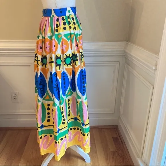 ZARA Colorful Cotton Abstract Batik African Print Pleated Maxi Skirt