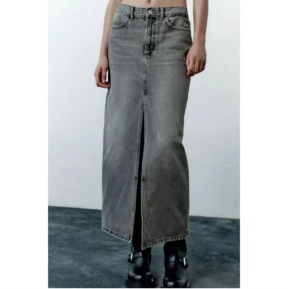 ZARA denim maxi  skirt gray size L