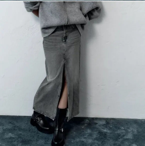 ZARA denim maxi  skirt gray size L