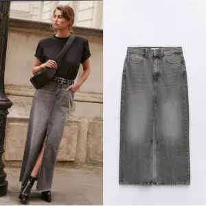 ZARA denim maxi  skirt gray size L