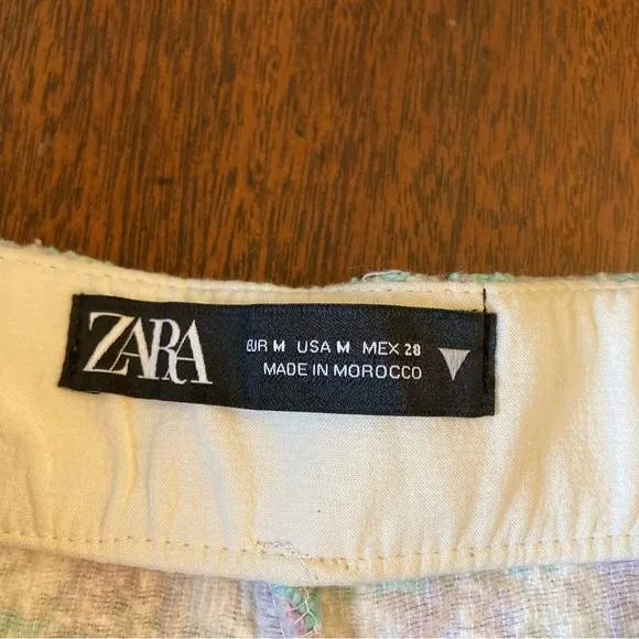 ZARA Green Purple White Textured Tweed Wrap Skirt Shorts Skort