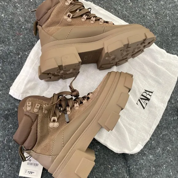 ZARA HIKING BOOTS IN OLIVE GREEN/ KHAKI GREEN