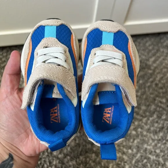 Zara Kids Blue Orange Cream Velcro Strap Sneakers Toddler Size US‎ 4.5 / EU 20