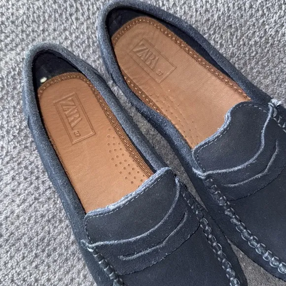 Zara Navy Blue Suede Leather Penny Loafers Moccasins Slip-On Shoes Size 7