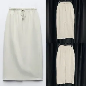 Zara NWT nude cream midi sweater skirt