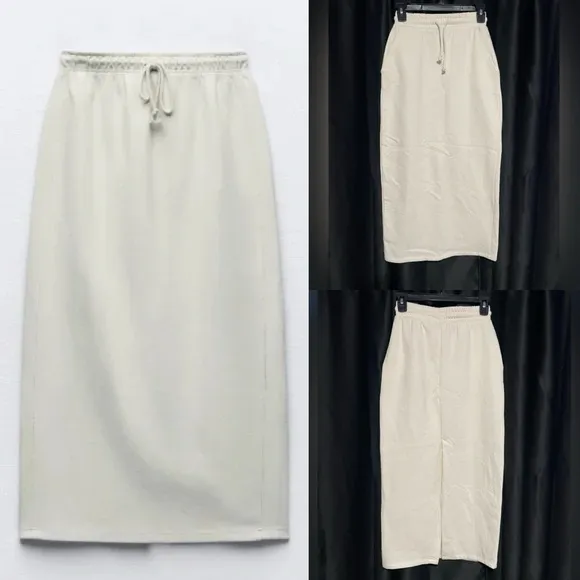 Zara NWT nude cream midi sweater skirt