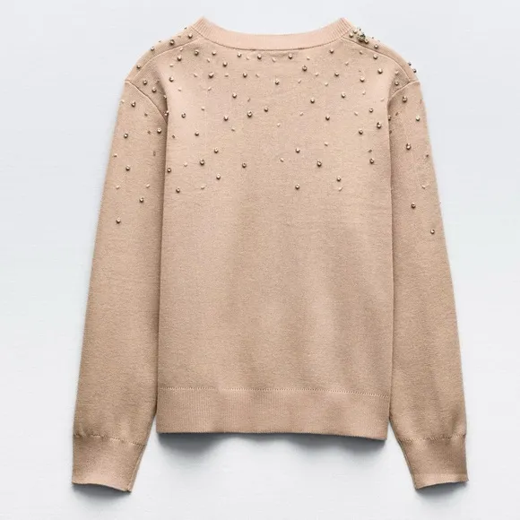 Zara NWT pink embellished rhinestone jeweled button front sweater knit cardigan